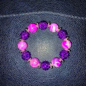 PURPLE AND WHITE SPIKE BEADED BRACELET